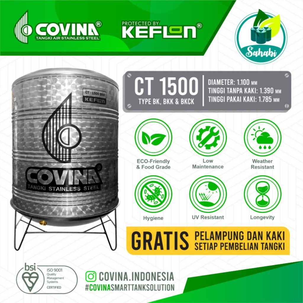 Tandon Air / Toren Air / Tangki Air Stainless COVINA 1500 BKK Invoice