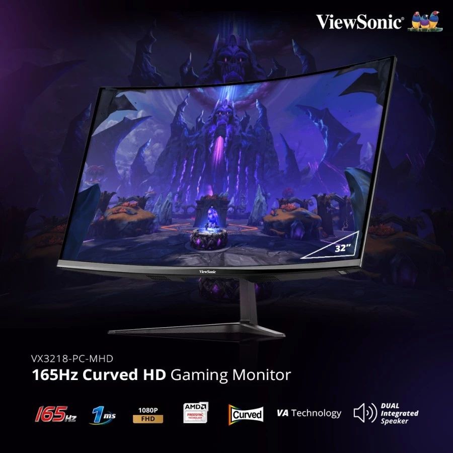 Monitor LED Viewsonic VX3218 PC MHD 32" Curved 1080p 1ms HDMI DP 165Hz