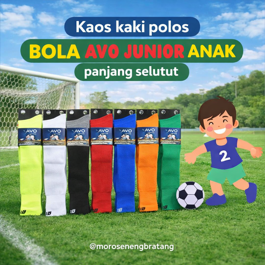 Kaos kaki polos BOLA AVO JUNIOR ANAK panjang selutut Hitam putih KUNING BIRU ORANYE PINK ABU Merah H