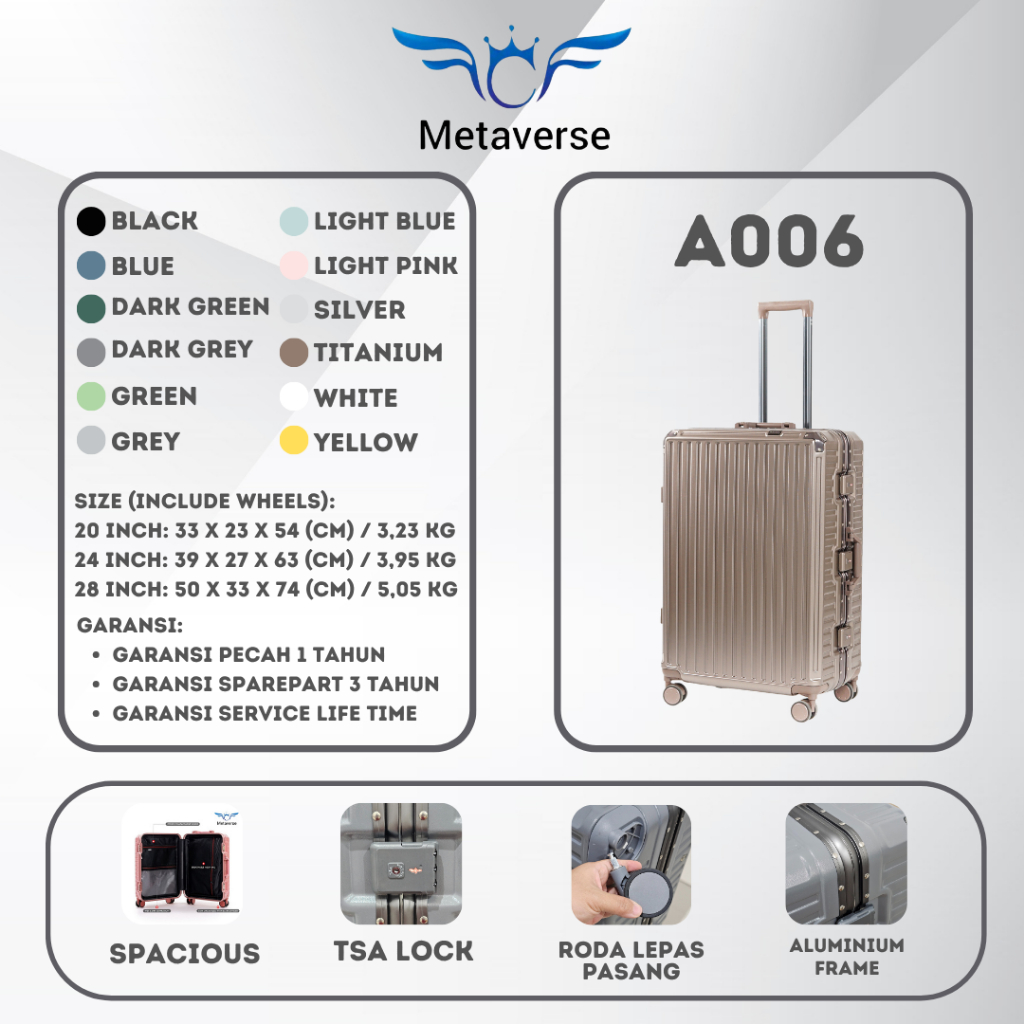 Koper Kabin Bagasi  A006 Size 24 Inch Koper Wanita Pria Koper Suitcase Luggage