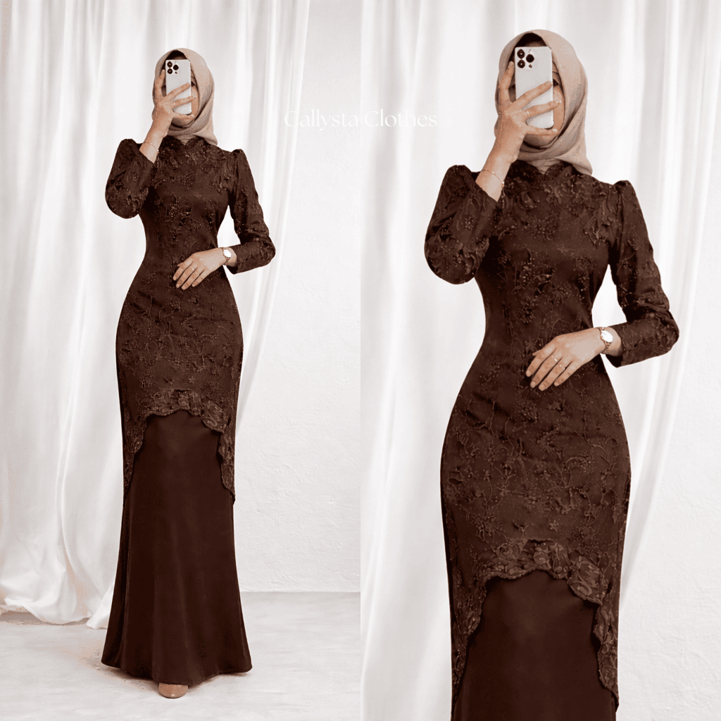 (NEW ARRIVAL 2026) KARIN MAXY DRESS MELAYU SATIN BROKAT TERBARU GAMIS PESTA LEBARAN A - LINE SPECIAL