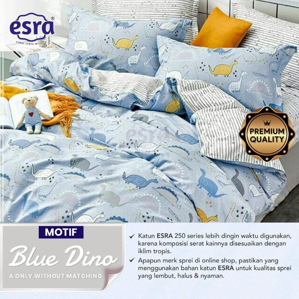 SPREI KATUN CVC PREMIUM MOTIF BLUE DINO MERK ESRA