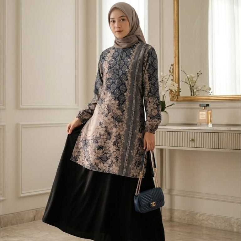 Safiya dress gamis wanita kombinasi motif dan rok polos.  stok terbatas.