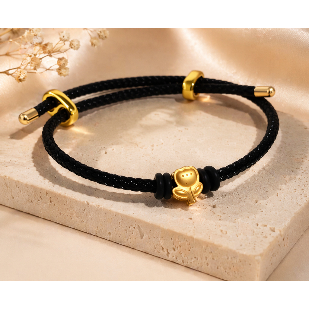 Gelang Emas Model Tali Liontin Bunga Koleksi Josean Elegant Emas Asli