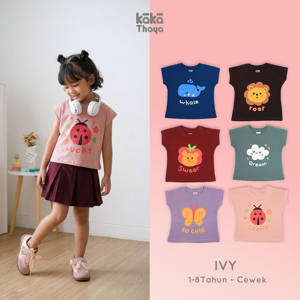 KAKATHAYA Ivy - Kaos Anak Perempuan Crop Top Anak Perempuan Kaos Ruffle Anak 1-7 Tahun