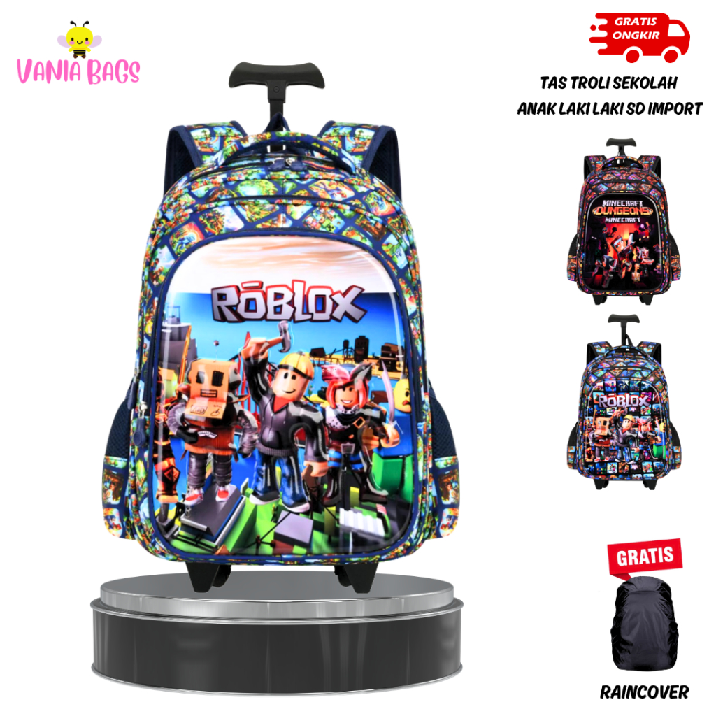 Tas Troli Anak Laki Laki SD Karakter Roblox Import Premium | Tas Sekolah Roda Trolley Kuat & Besar