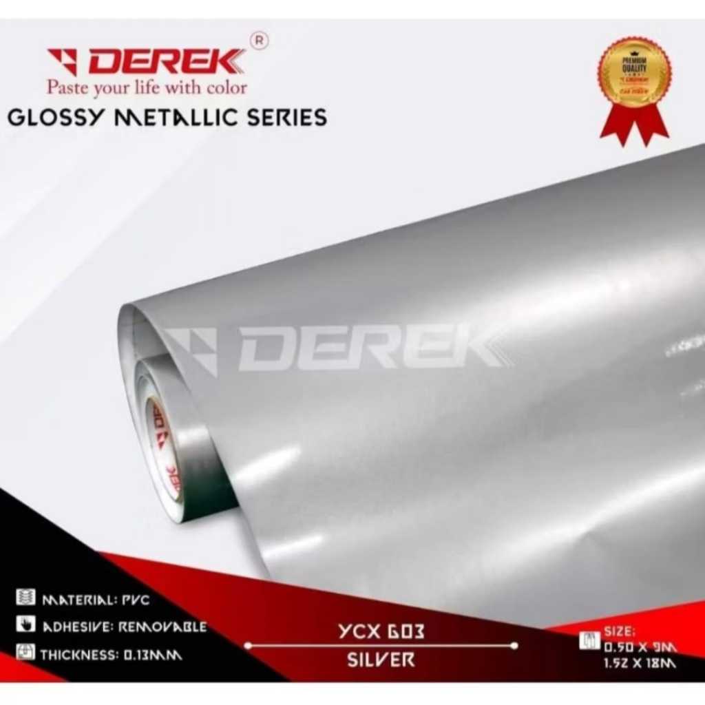 Sticker Stiker Derek Glossy Metallic Silver Candy Premium YCX603 50cm