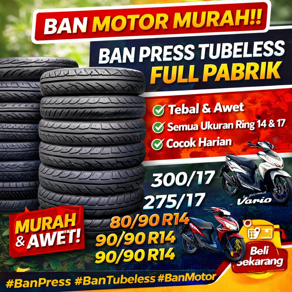 Ban Motor Tubeless Murah Ring 14 Ukuran 80/90-14 90/90-14 Baru Press Pabrik