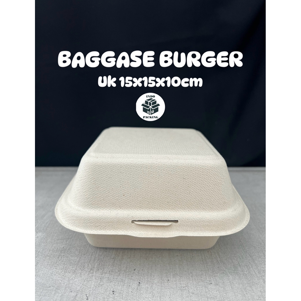 (isi 50) Bagasse Burger / Bagase Natural / Bagasse 15x15x10cm / Box Bento Korean Cake / Lunch Box