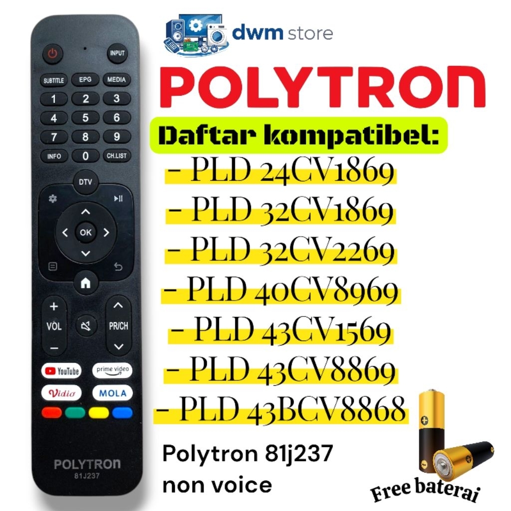 polytron remot smart tv android 81j237 pld24cv 32cv 40cv 43cv remote tv lcd led polytron