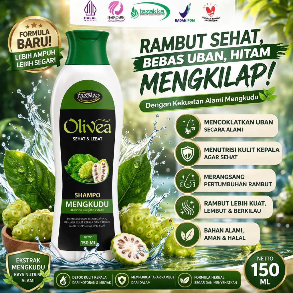 Sampo Herbal Rambut Tampak Lebih Hitam Alami Bantu Samarkan Uban Rambut Sehat Berkilau OLIVEA MENGKU