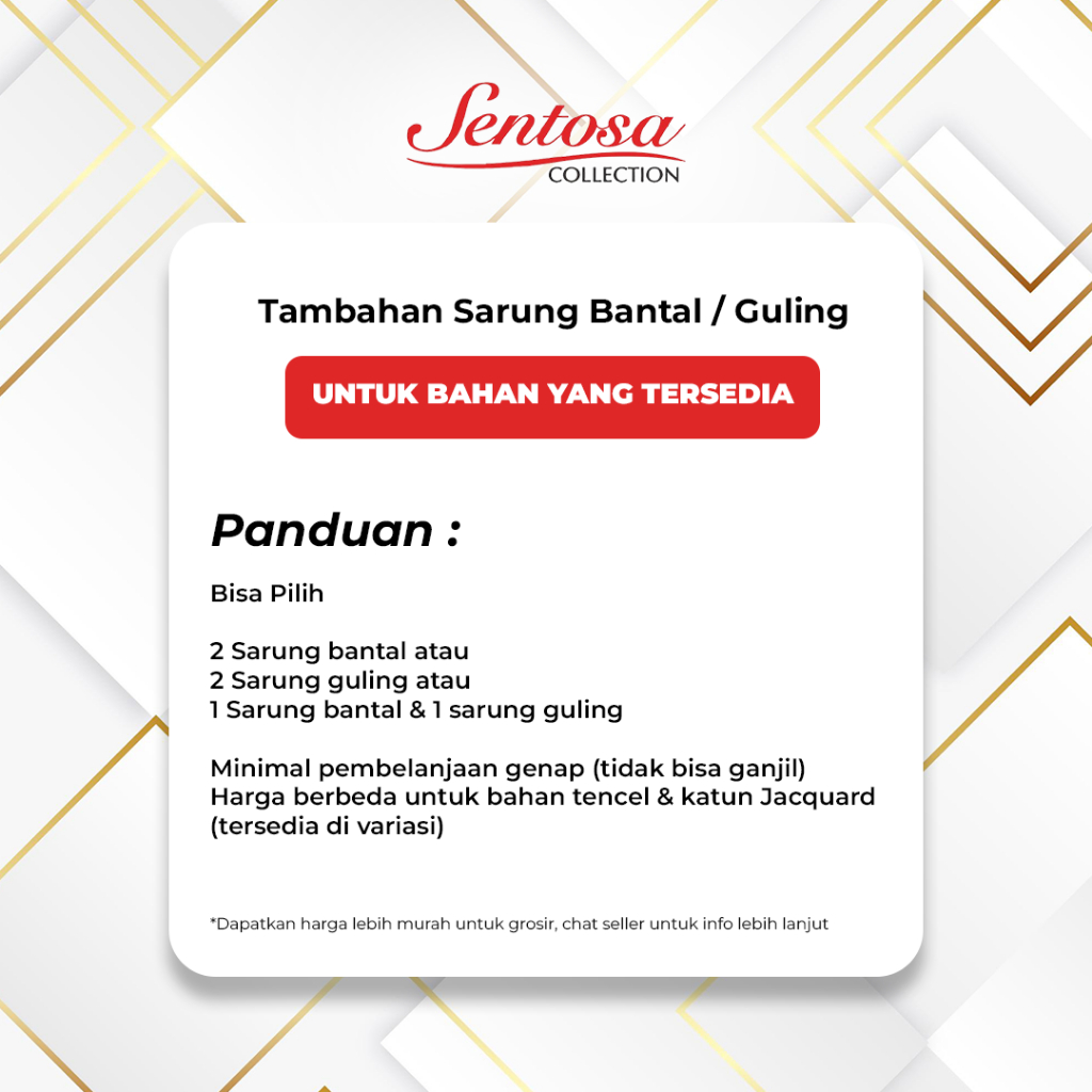 TAMBAHAN Sarung Bantal Guling Polos/Motif Ukuran 50x70cm Kain Katun Jepang