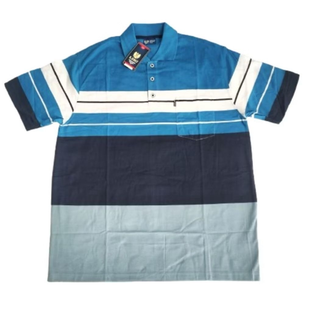 Kaos kerah polo salur stripe balok lengan pendek size L -5xl