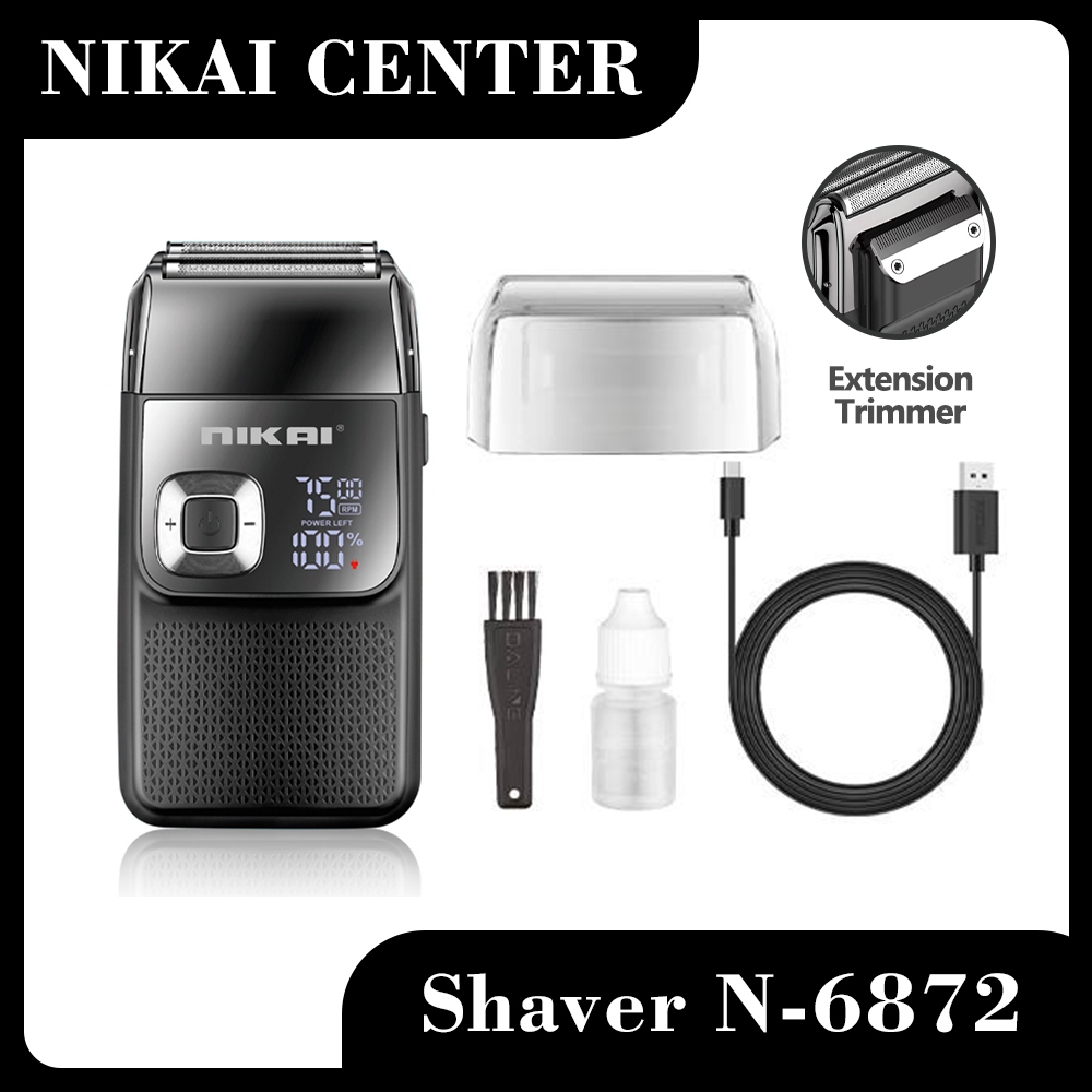 NIKAI N-6872 Shaver Elektrik Rechargeable Double Blade Alat Cukur Jenggot Kumis LED Display