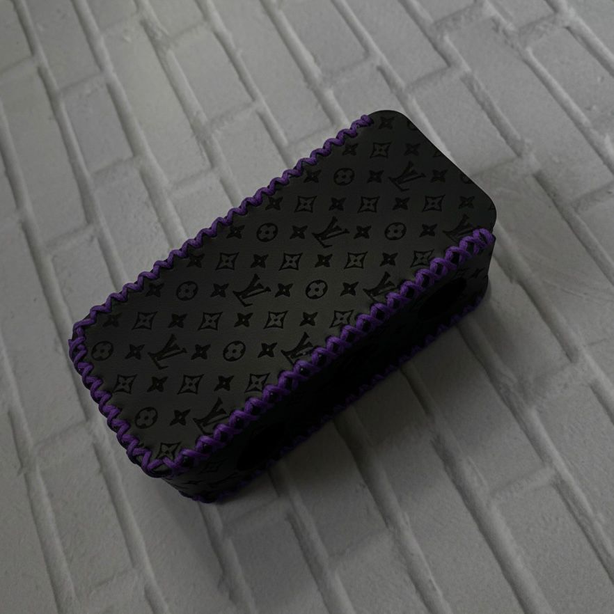 Cover Case HexV-3 / Oframe SIntetis Hitam Leather Bng Ungu Motif Lv Pattern