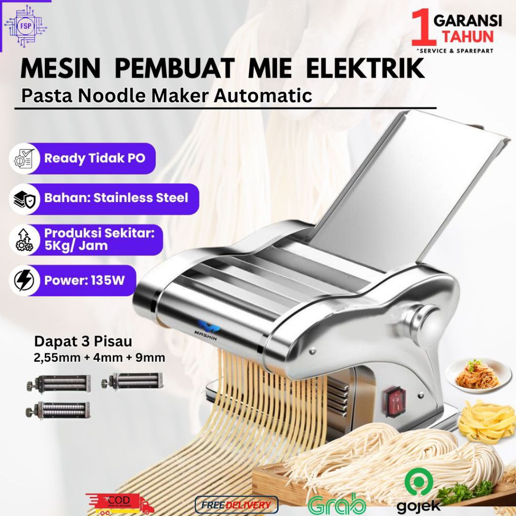 Mesin Mie Listrik Otomatis Noodle Pasta Maker Mesin Pastel, Kue Bawang, Ampia, Molen Elektrik Stainl