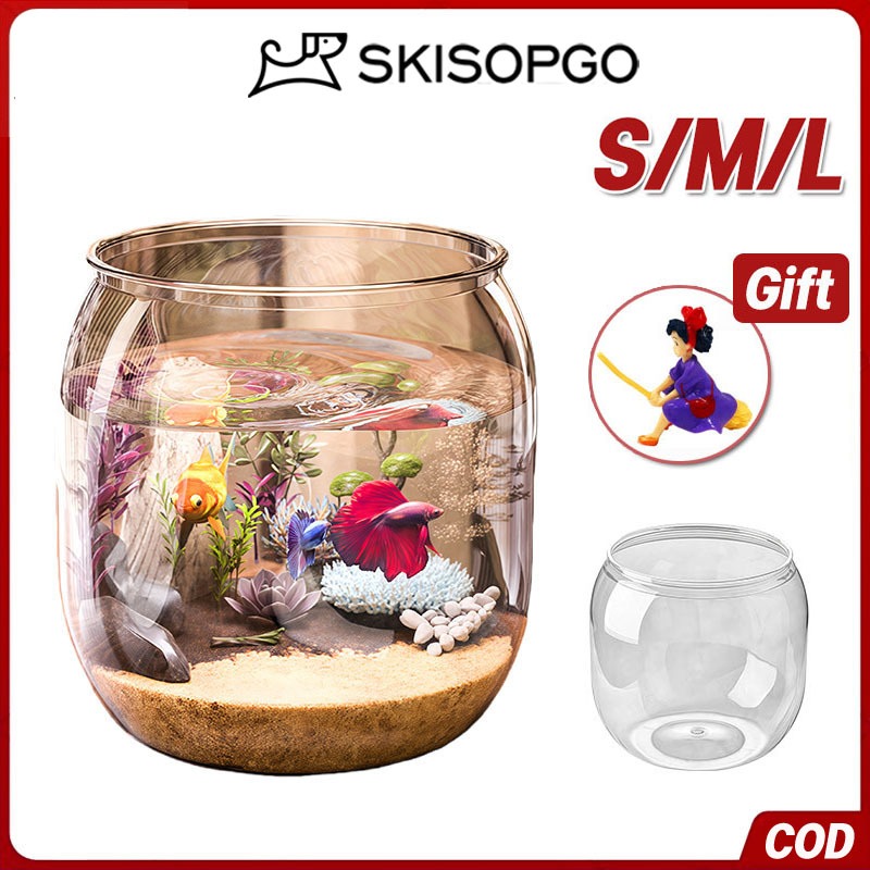 SKISOPGO Akuarium Toples Plastic Ikan Hias Aquarium Bulat Aquarium Tank Akuarium Ikan Cupang Aquariu