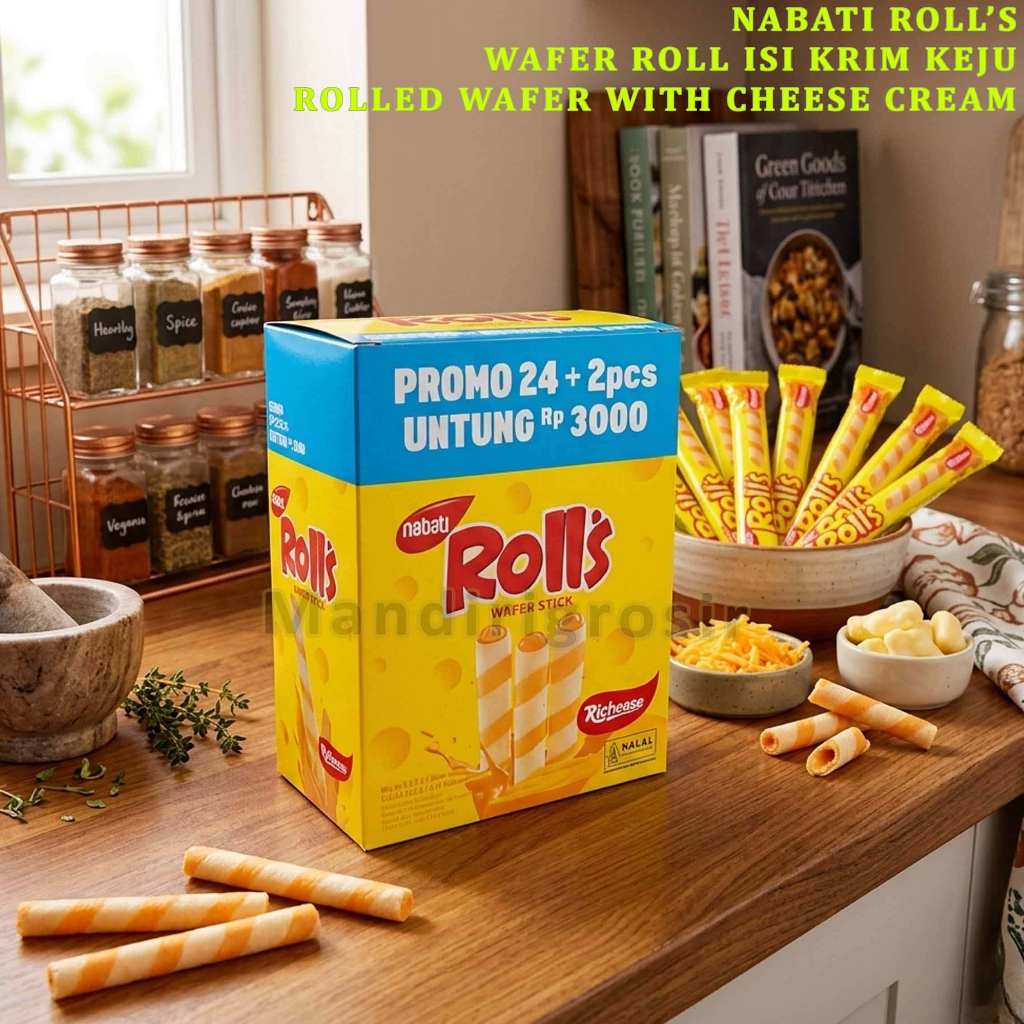 Wafer Stick Roll Isi Keju Krim * Nabati Roll's * Wafer Richeese Stik Roll * 1 Box 5.5gr
