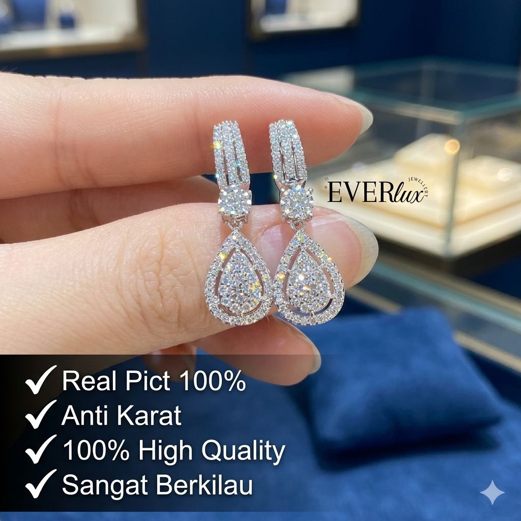 Everlux - Anting Giwang Gantung JESSIE Silver Diamond Titanium Xuping Antikarat Antialergi