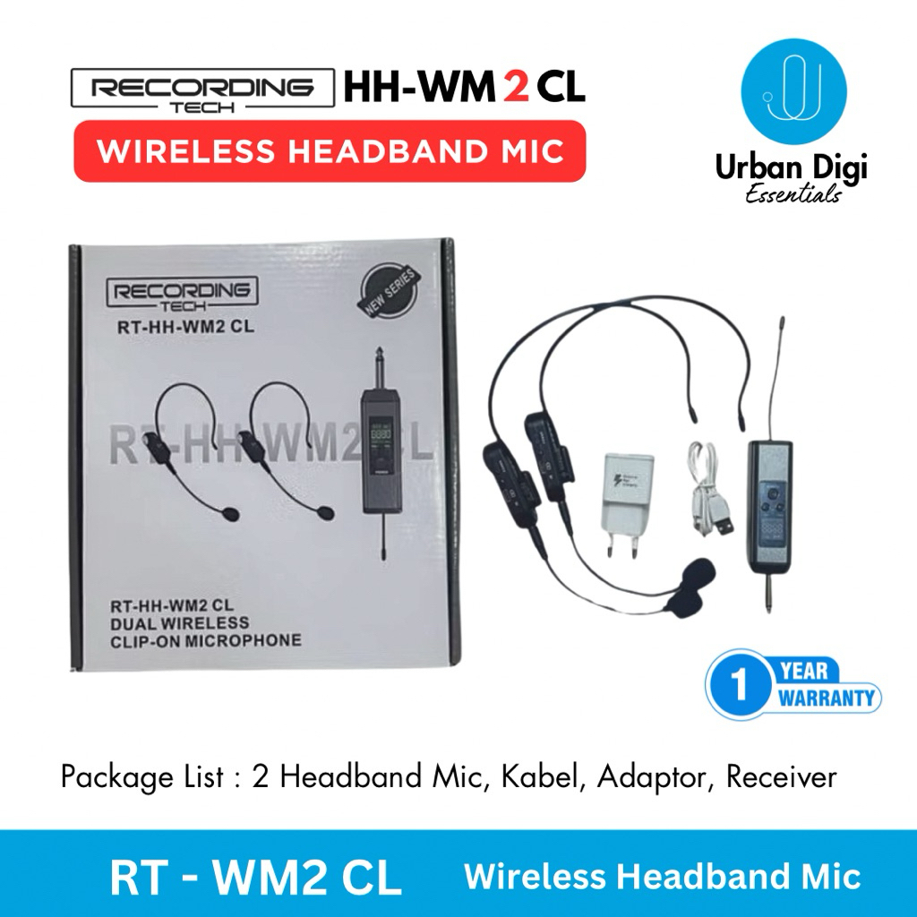 Recording Tech HH-WM2 CL Wireless Headband Mic Dual | Mic Headset Wireless 2 Mic | Microphone Clip O