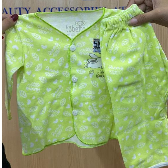 Setelan Panjang Bayi Little Bunny Lime Green Tobetto - Baju Bayi Warna Cerah SNI