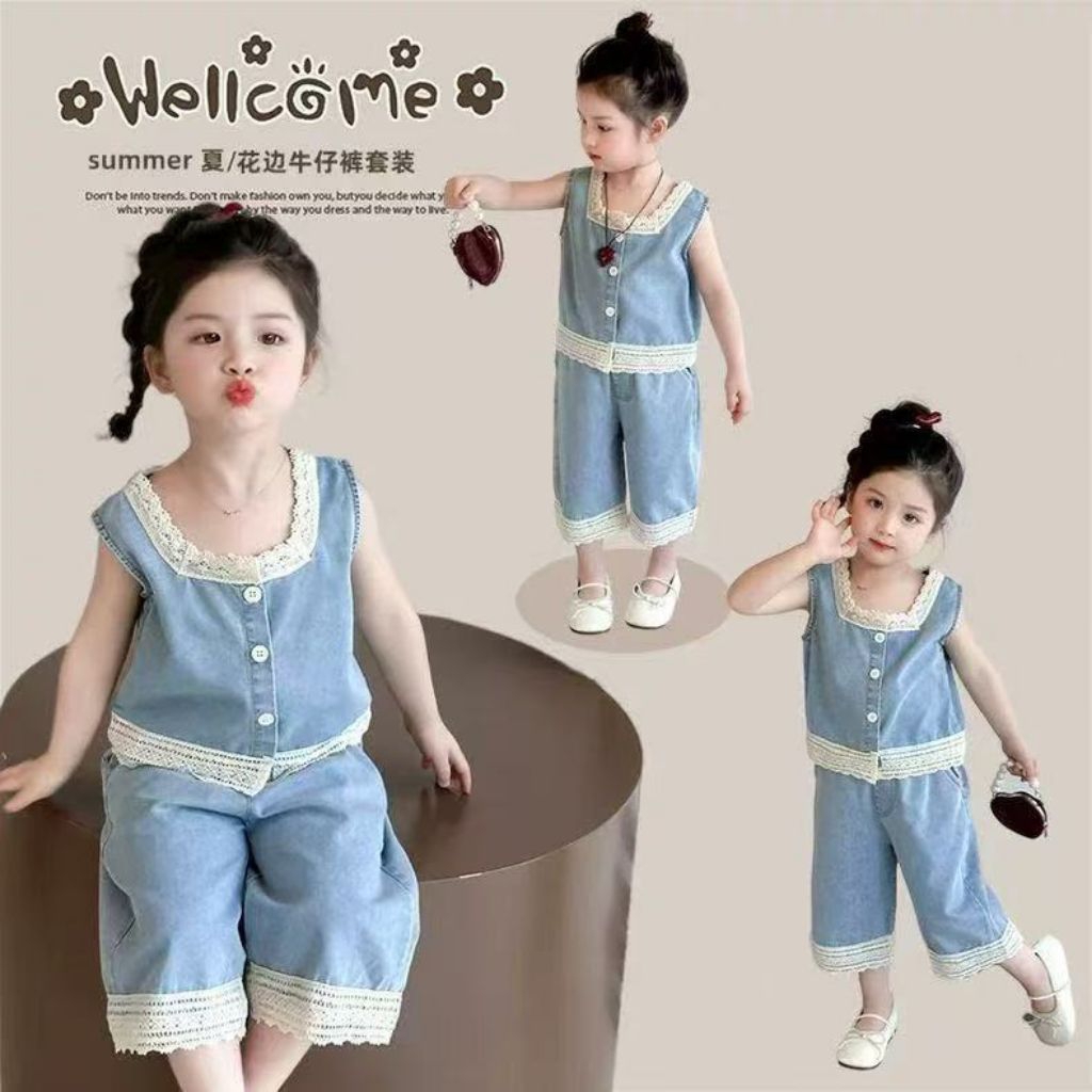 SETJEANS KUTUNG KERAH RENDA IMPORT