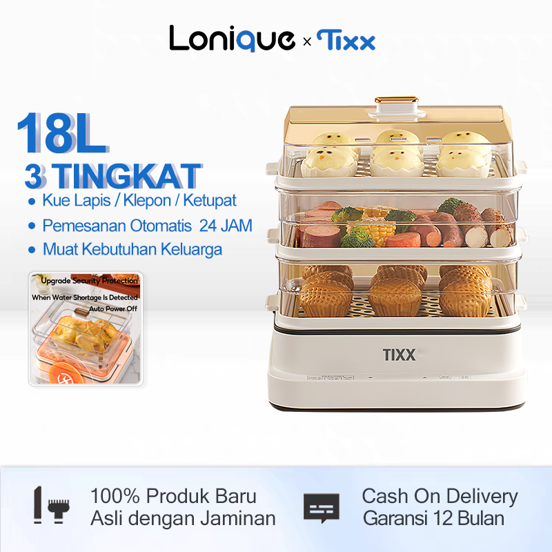 TIXX panci listrik  Kapasitas Besar 24 Liter Ruang Uap 3 Tingkat Steamer Listrik Multifungsi