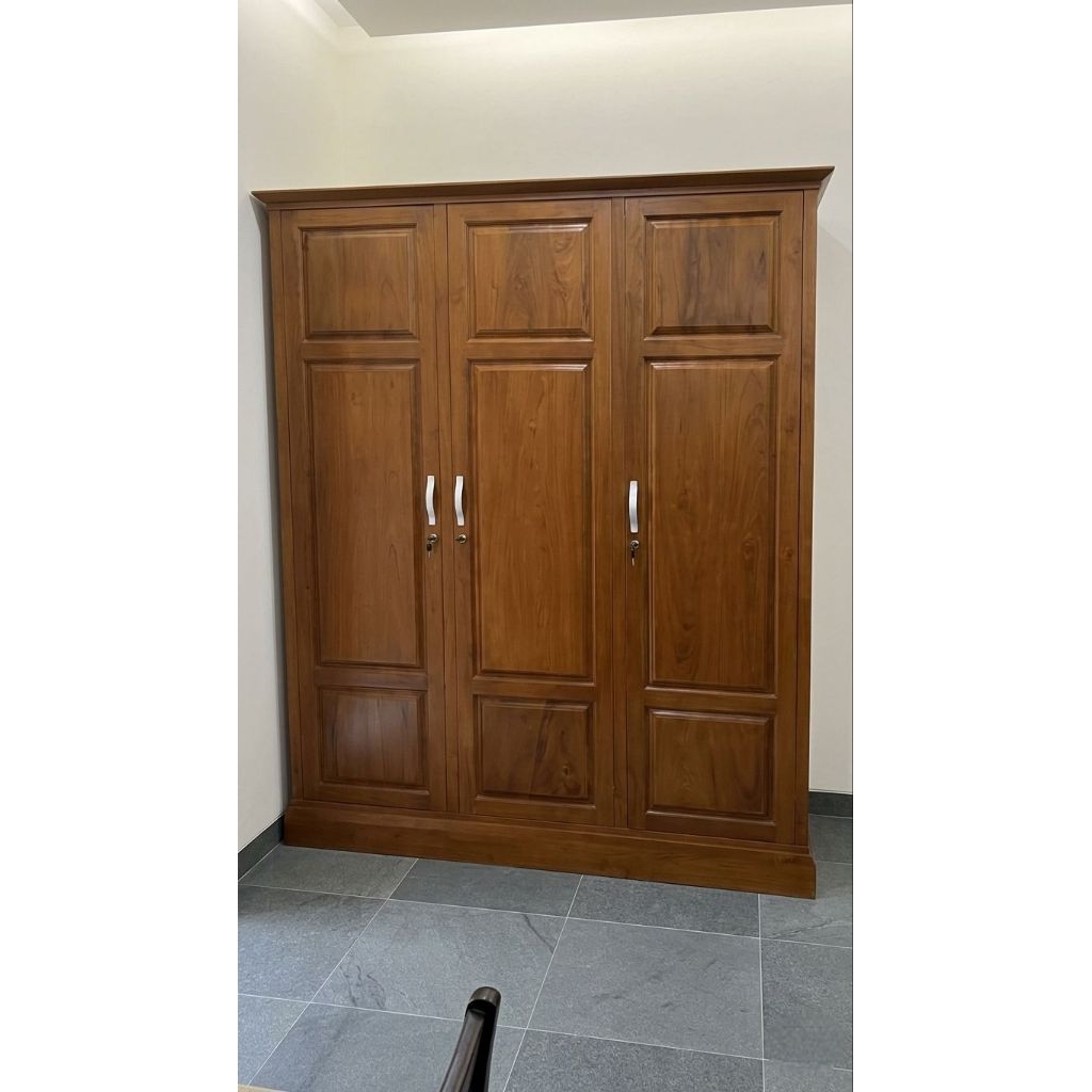 Lemari Pakaian Kayu Jati Asli 3 Pintu | Lemari Baju Jati Minimalis Kokoh Awet | Lemari Baju Kayu 3 P