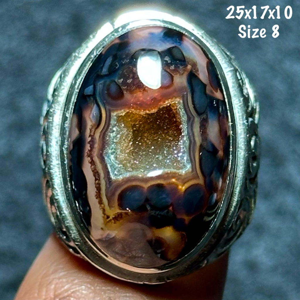 Cincin Batu Akik Natural Yaman Ginggang Combong Alami Kristal (asli alam)