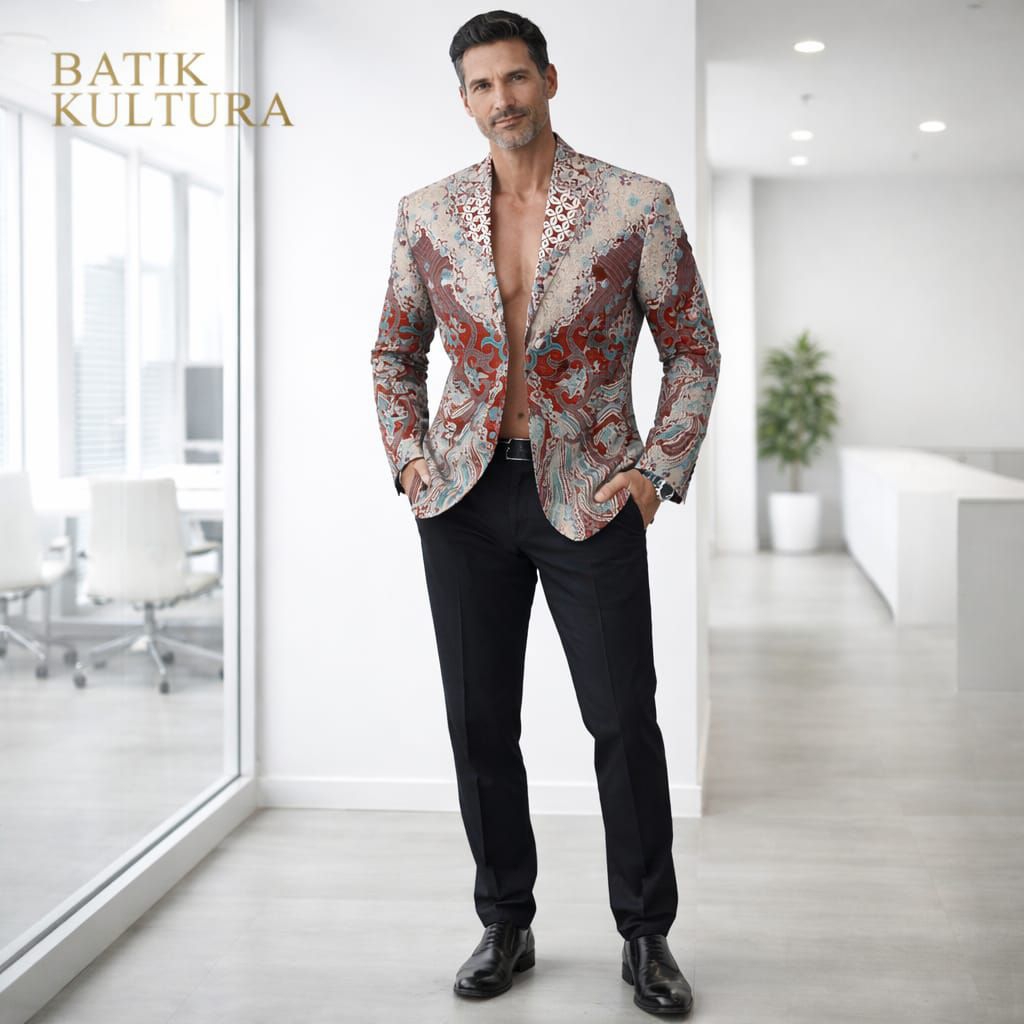 Jas Blazer Batik Pria Solo Bahan Katun Halus Lapis katun Toyobo Tebal Cocok Untuk Kerja Kondangan Se