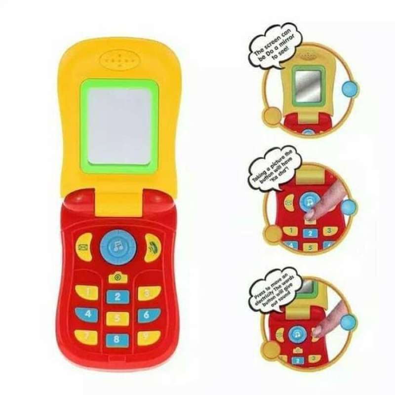 Ed-90 Mainan Telepon Anak Laki-Laki Perempuan Flip Hp Mainan Handphone Lampu dan Musik (Bisa COD)