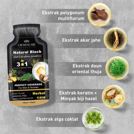 [BPOM] CrownCare Bubble Hair Coloring Shampoo Pewarna Rambut Tanpa Amonia & SLS, Menghitamkan Uban