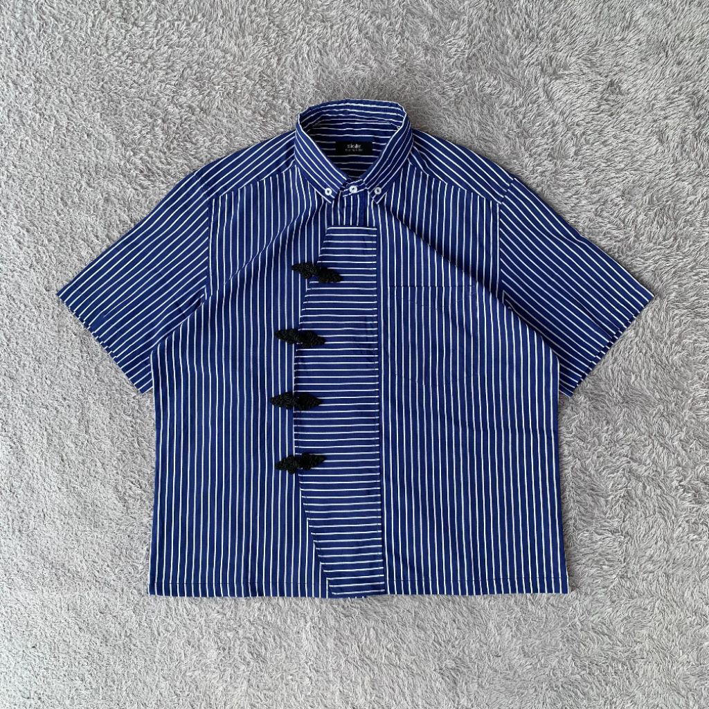 Kemeja Boxy Shirt Lengan Pendek Cheongsam Shangsai Chinese Beskap Pria Outfit Kondangan Salur Kancin