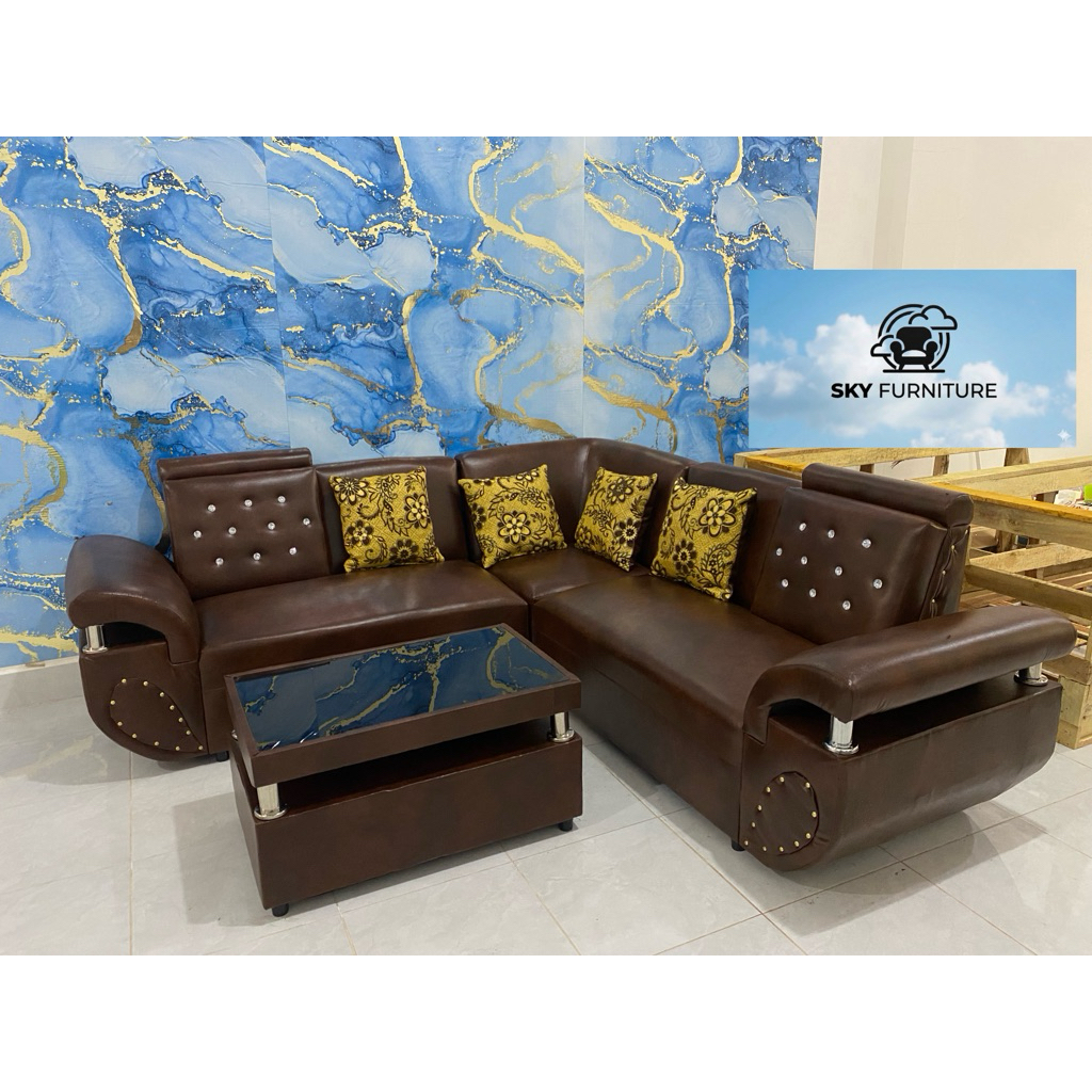 Sofa L Sudut Minimalis Coklat Tua Sky