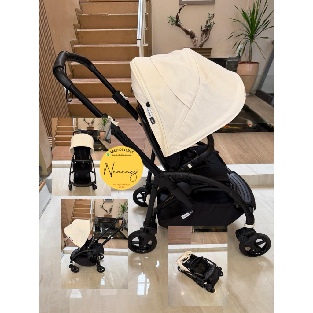 bugaboo bee 6 rangka all black canopy soft cream