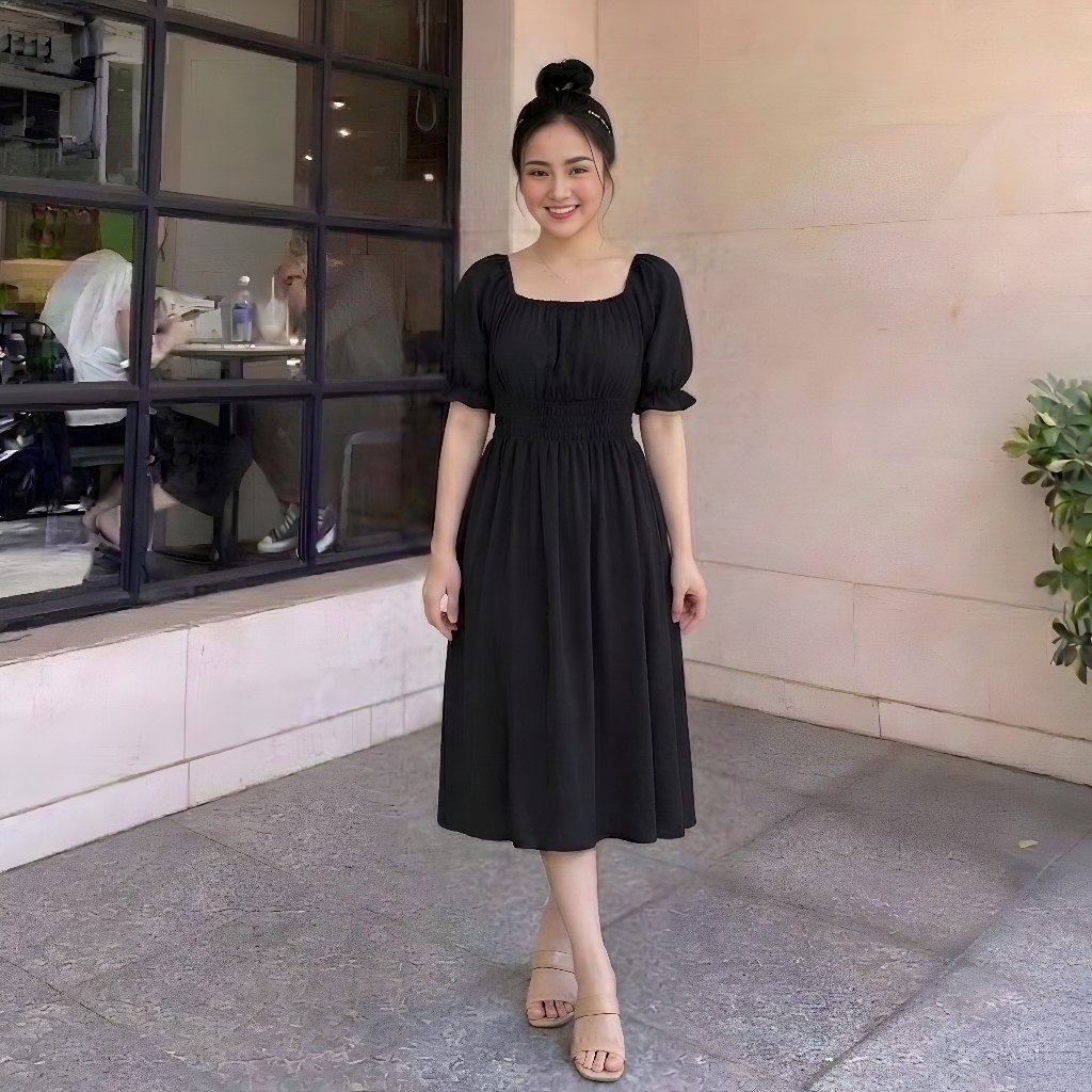 Daster Wanita Naura Hitam Pinggang Kerut Kekinian Terbaru / Daster Wanita Jumbo