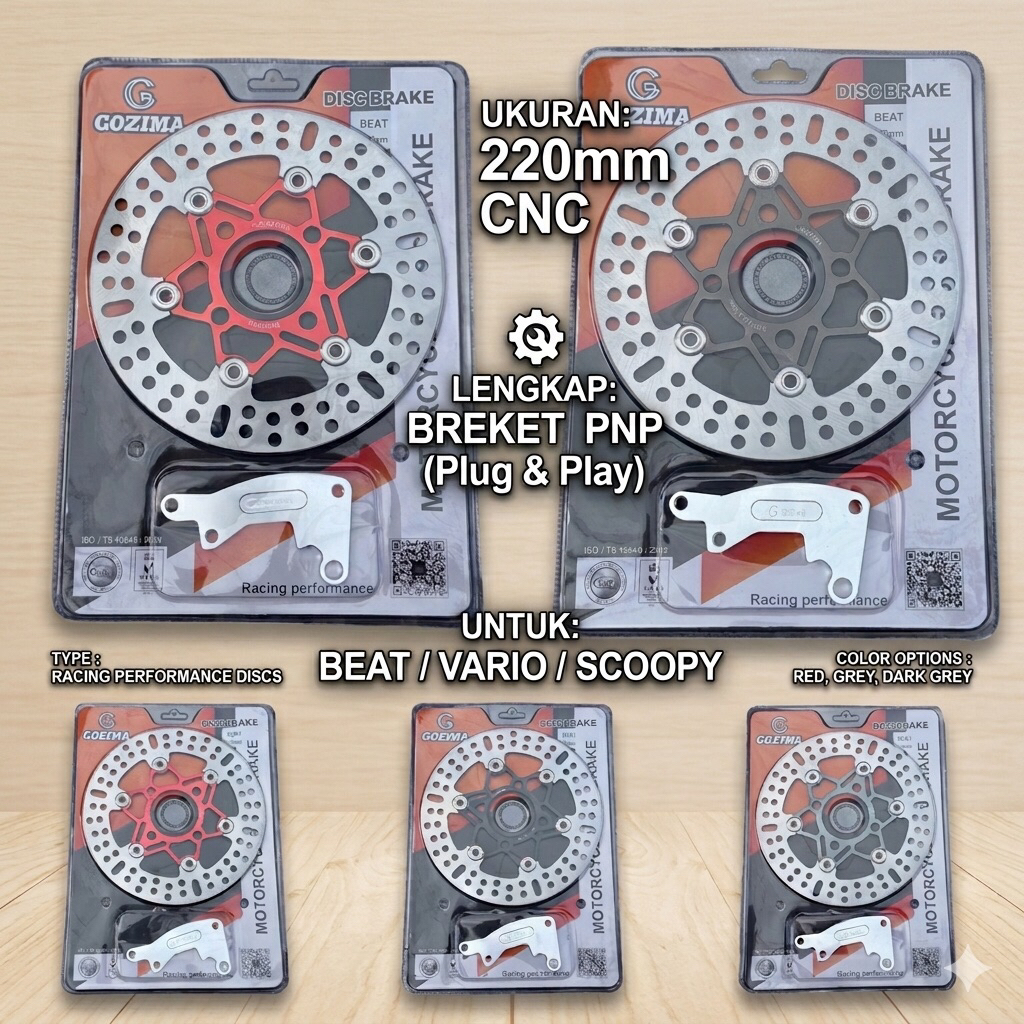 Piringan Cakram GOZIMA 220mm CNC Floating Bulat Beat Vario Scoopy Genio + Breket CNC - Disc Depan Va