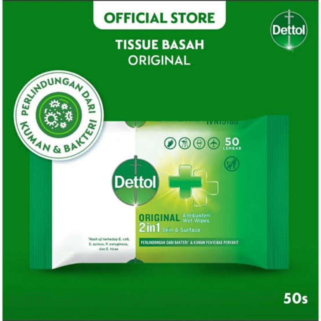 Tisu Basah Dettol 50 Lembar - Sensitive & Original, Perlindungan Maksimal dari Kuman