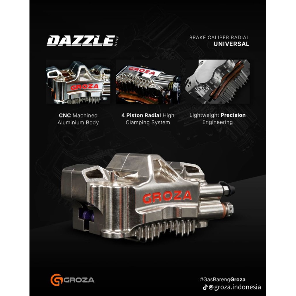 KALIPER GROZA 4 PISTON DAZZLE KALIPER RADIAL ZENITH 82MM PICTH ALUMUNIUM BILLET