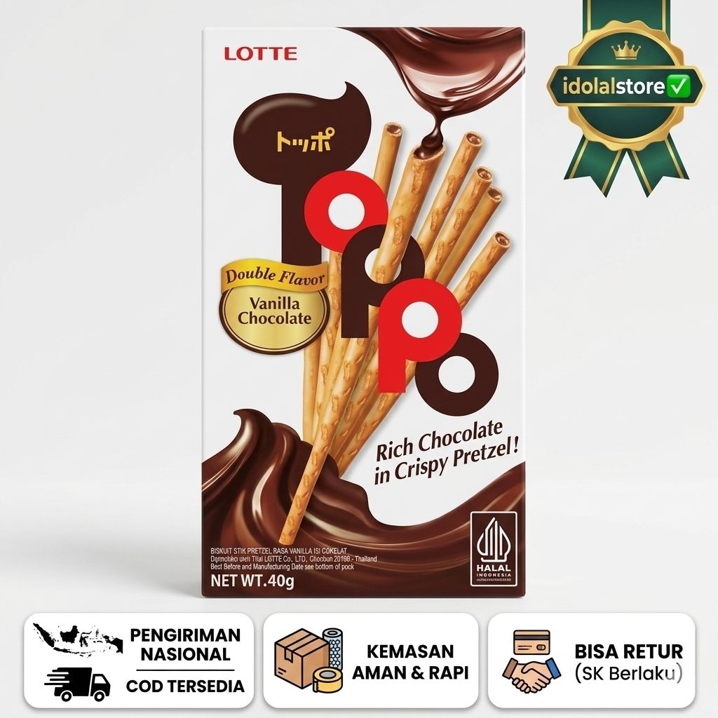 Lotte Toppo Rasa Vanilla Coklat Biskuit Stik 40gr