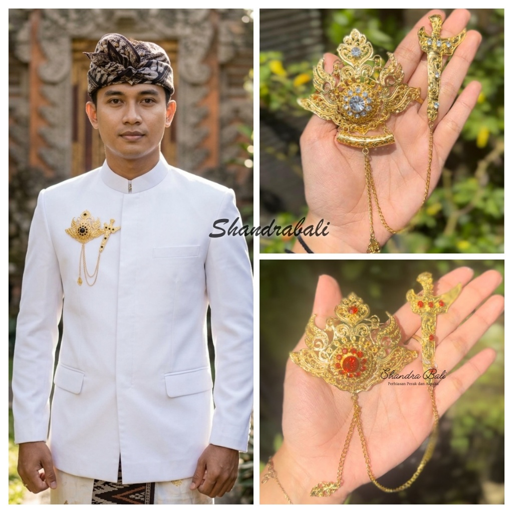 Shandra Bali - Pin Keris Bros Model Merak Kris Pria Cowok Rantai Alpaka untuk  Wedding Nganten Bali