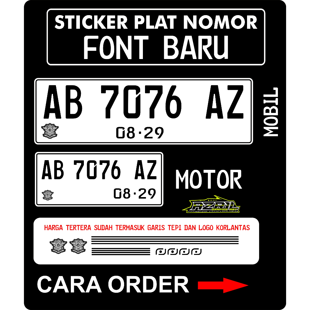 STICKER PLAT NOMOR MOBIL DAN MOTOR font baru