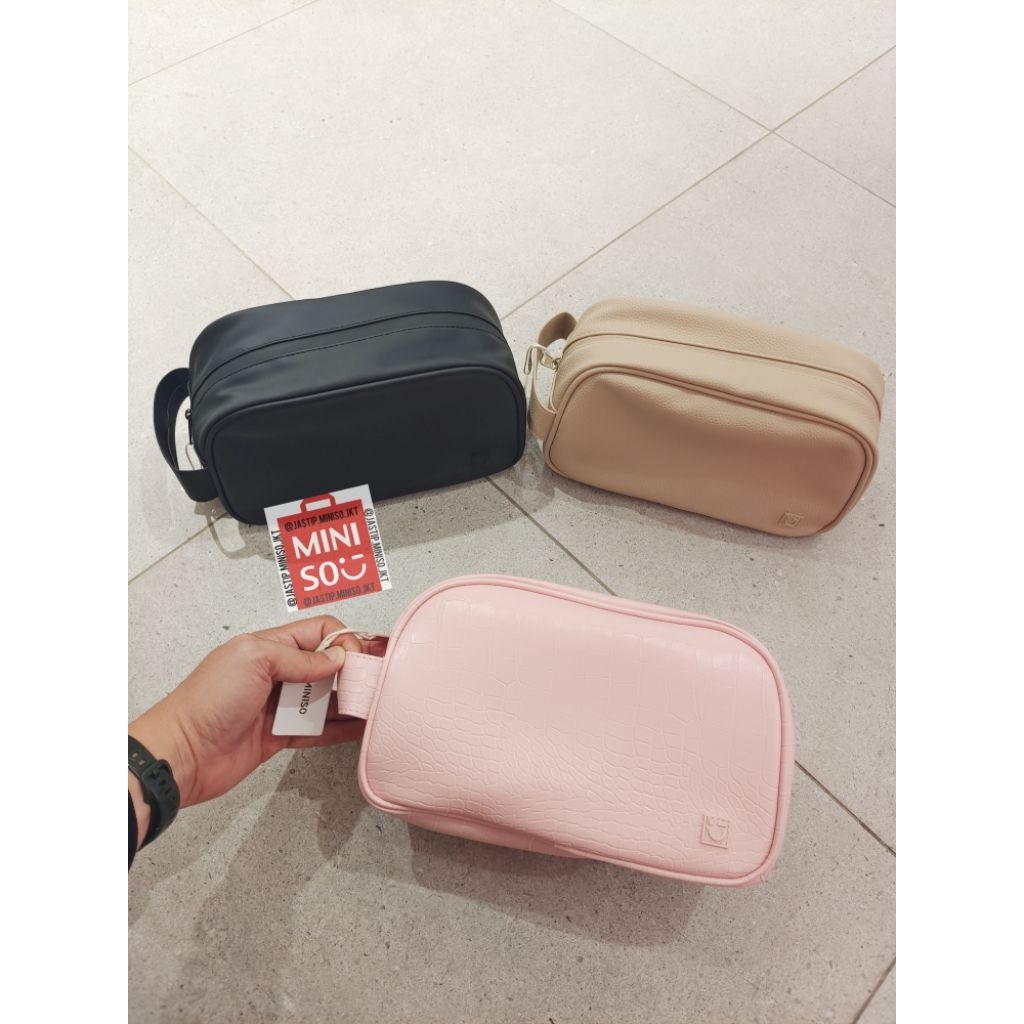 MINISO Tas Kosmetik / Handheld Cosmetic Bag (23x12x25cm) PINK CROCO / APRICOT PATTERNED / BLACK FROS
