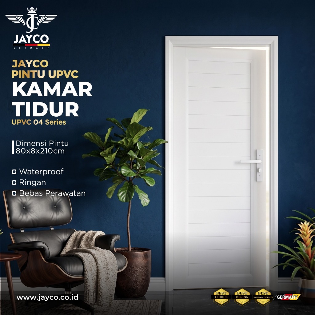 JAYCO Pintu UPVC Full Panel Pintu Kamar Putih 80 X 210 CM
