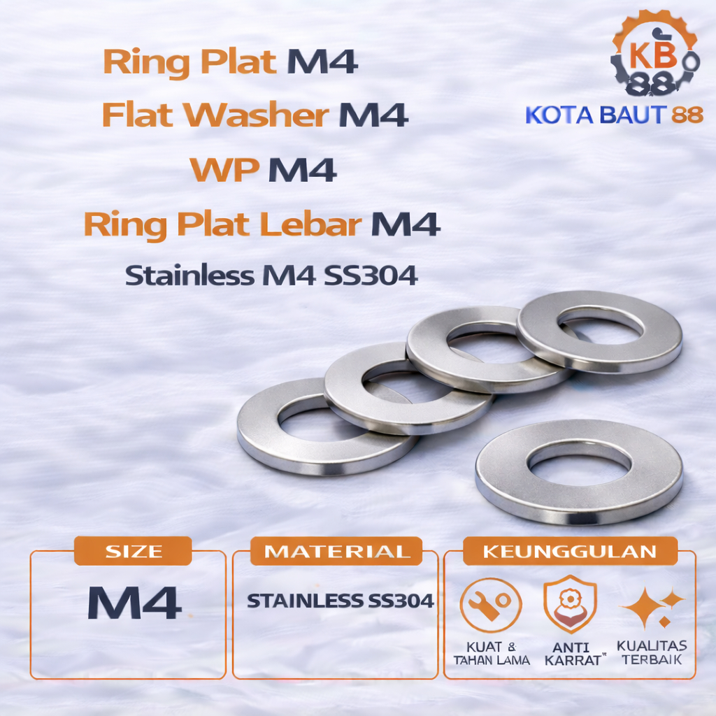 Ring Plat Lebar M4 / Wide Flat Washer M4 / WP Lebar M4 / Ring Plat Lebar Stainless M4 SS304