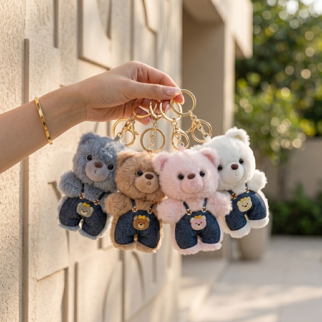 Gantungan Kunci Boneka Beruang Denim - Teddy Bear Bag Charm Premium Aesthetic