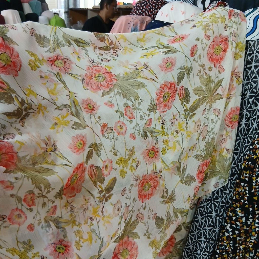 Kain bahan sifon motif / Kain sifon motif halus lembut premium