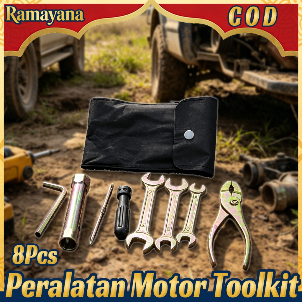 Set Peralatan Motor Toolkit 8Pcs Kunci Motor Universal untuk Bebek dan Matic Kunci Busi Kunci Pas Ta