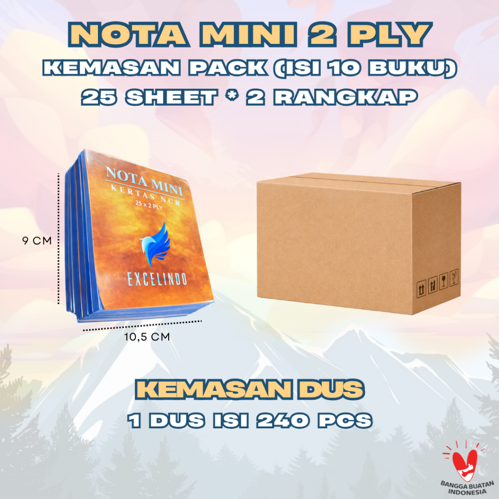 (1 Dus Isi 240 pcs) Excelindo Buku Nota Mini 2 ply Nota Olshop NCR (Tembusan Jelas, Kertas Tebal)