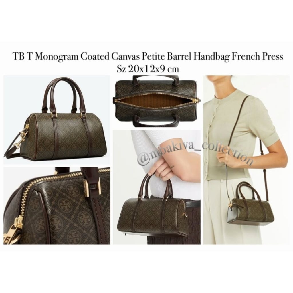 TB T Monogram Coated Canvas Petite Barrel Handbag French Press